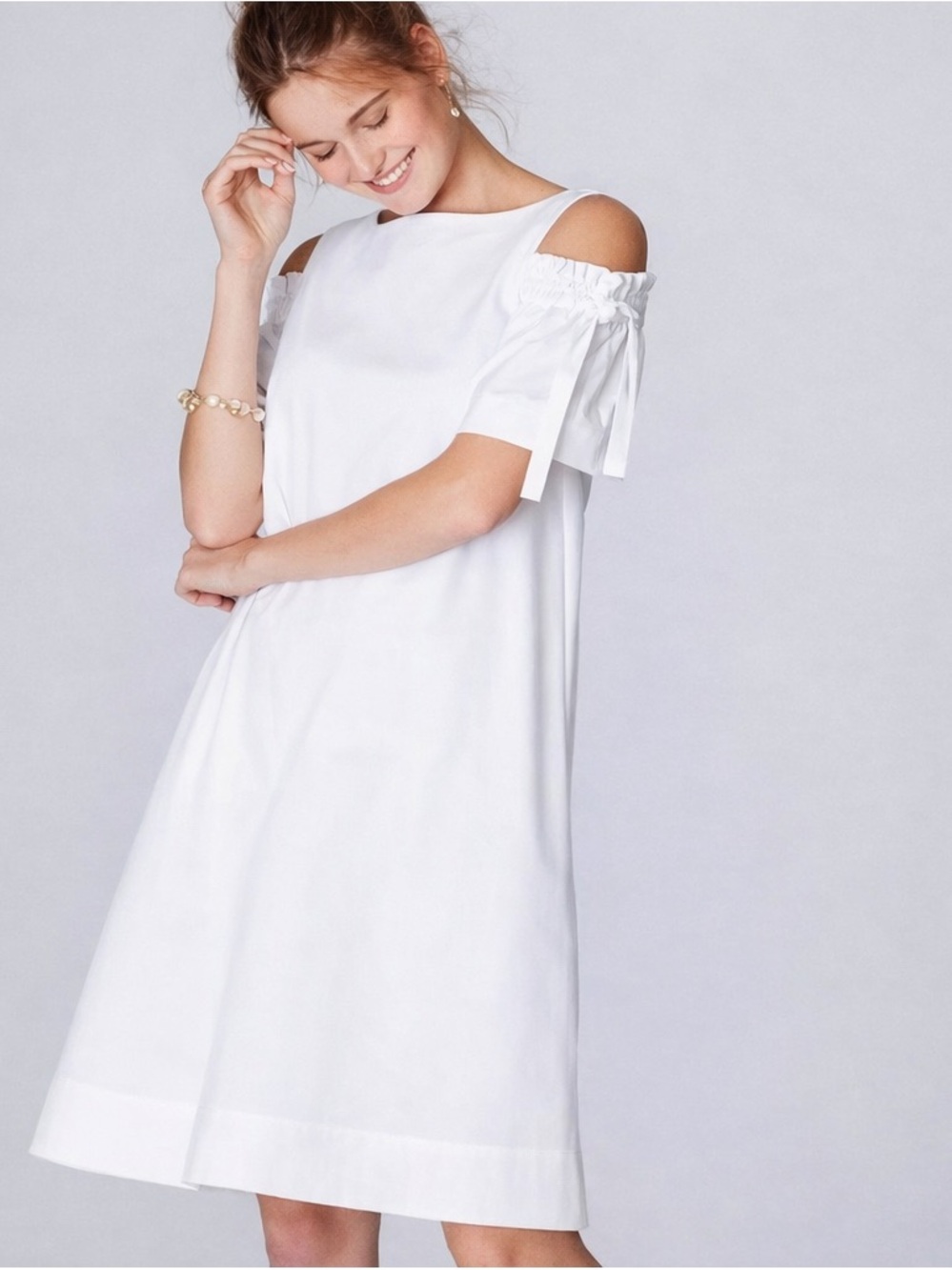 J Jill White Cold Shoulder Ruffle Sleeve Shift Dress Cotton Blend Petite S